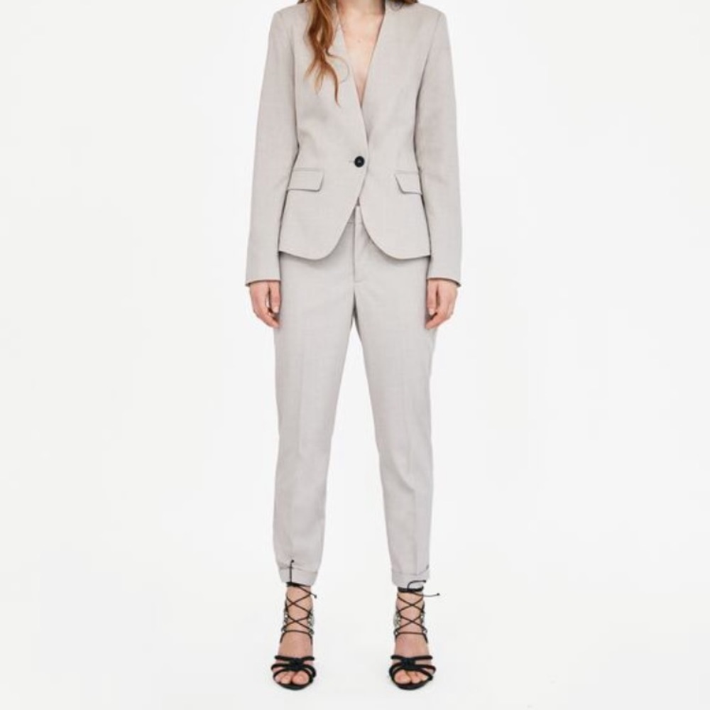 NWT Zara Basics Tan Textured Weave Trousers